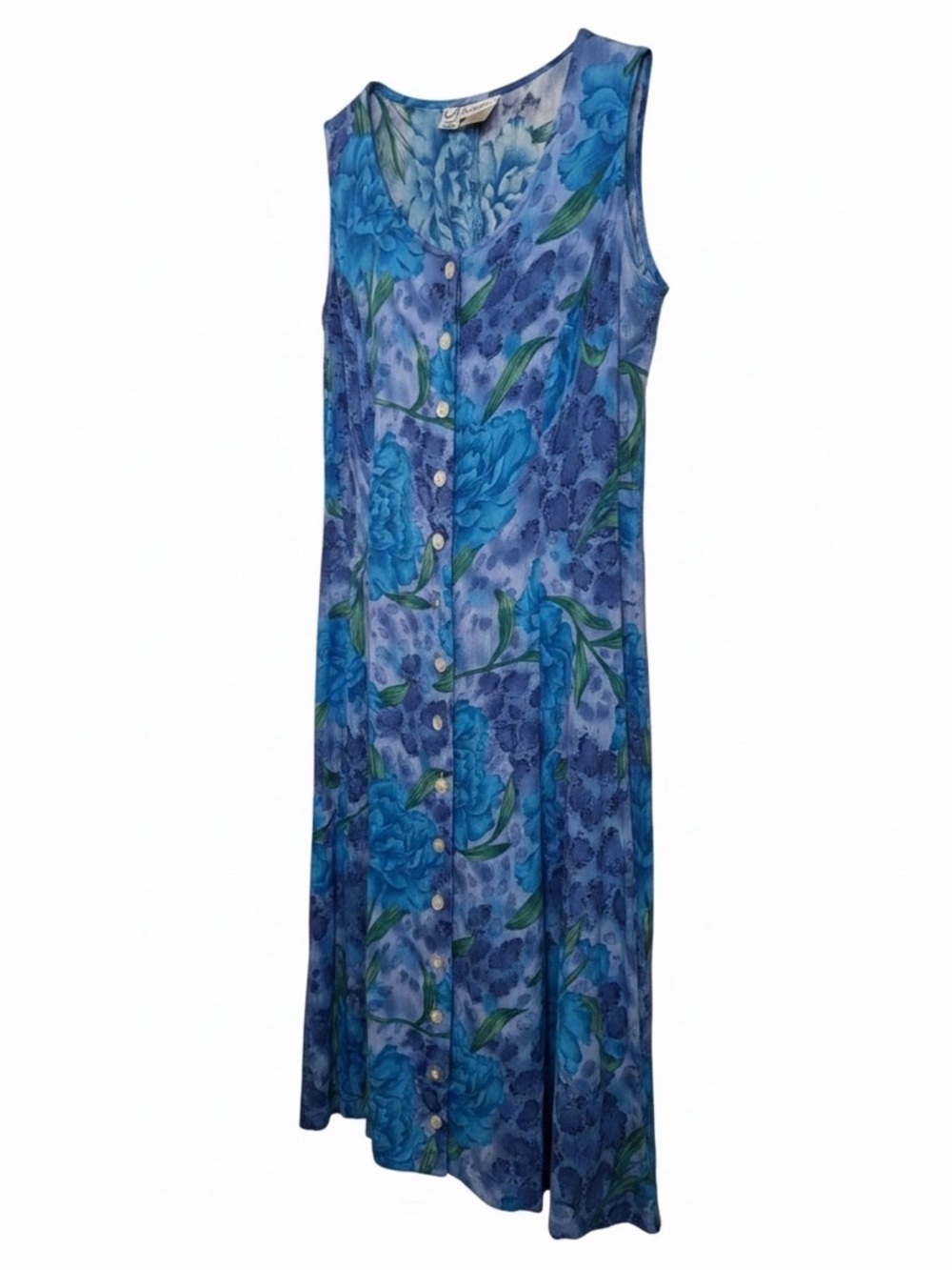 Vintage dressbarn Blue & Purple Floral Sleeveless Button-Front Maxi Dress Size 6